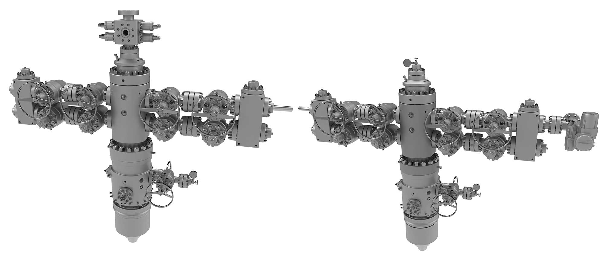 The Adapt production tree configured for rod lift (left) and gas lift (right).