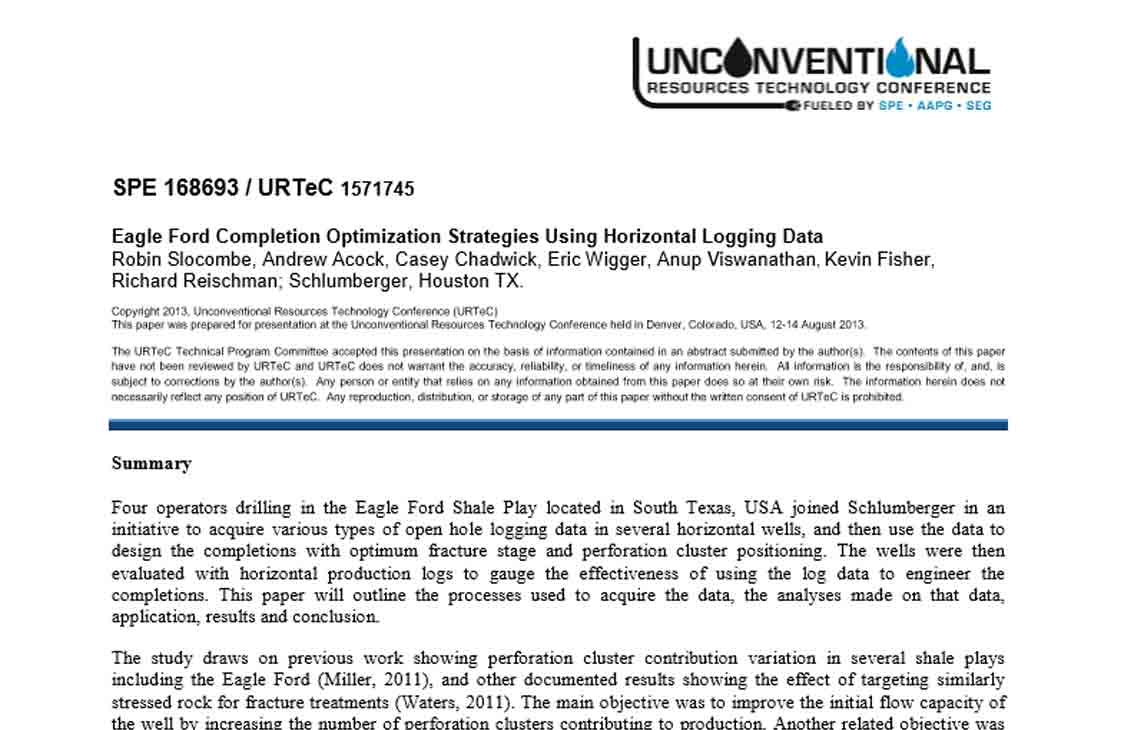 Eagle Ford Completion Optimization Strategies Using Horizontal Logging Data