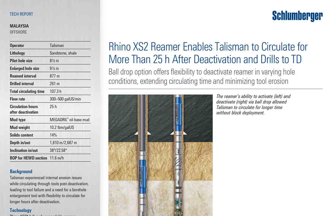 Rhino Xs2 Reamer Enables Talisman To Circulate For More Than 25 H After Deactivation And Drills To Td Schlumberger