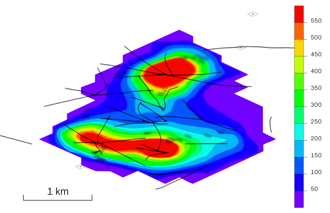 Fieldwide trend of fracture permeability derived from the discrete fracture network model.