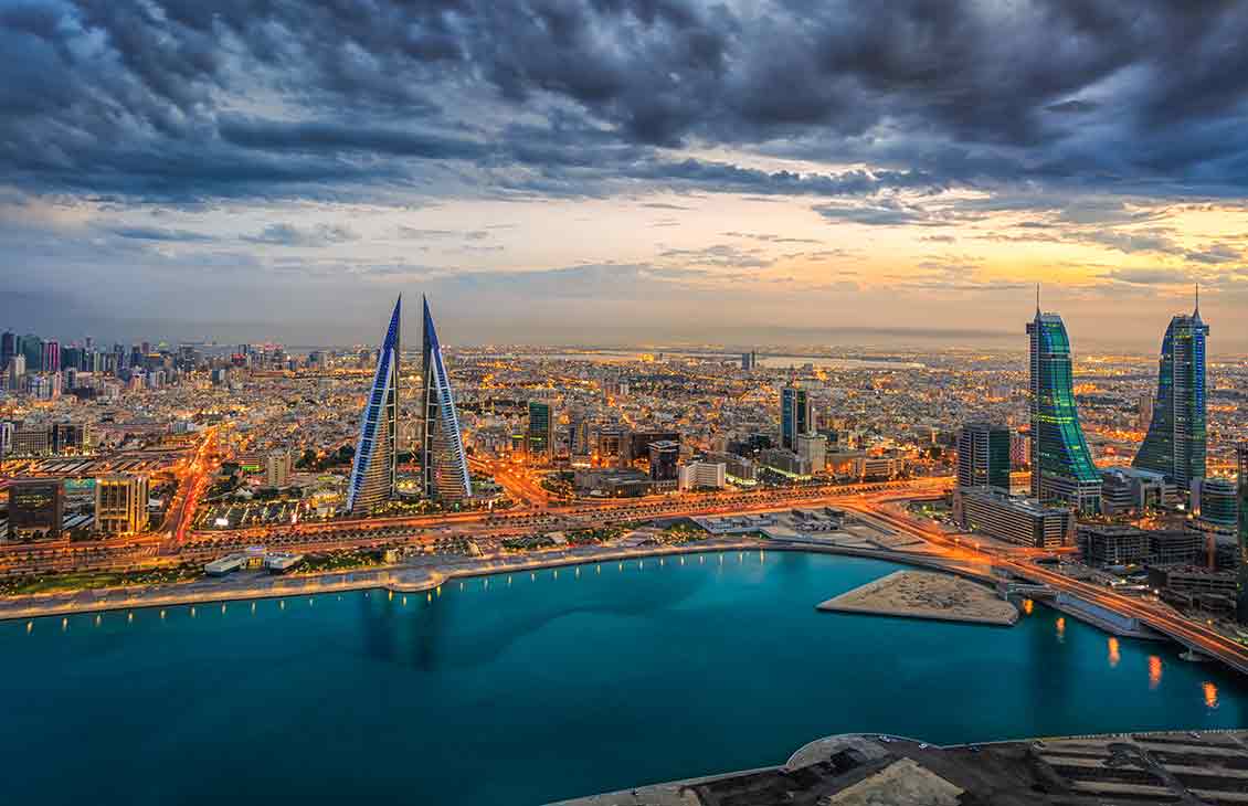 Aerial view of architecture and newly constructed areas in Bahrain