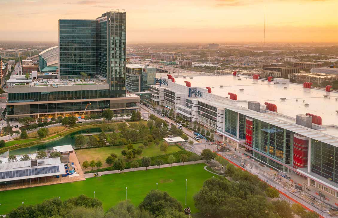 Arieal view of the George R. Brown Convention Center in Houston, Texas