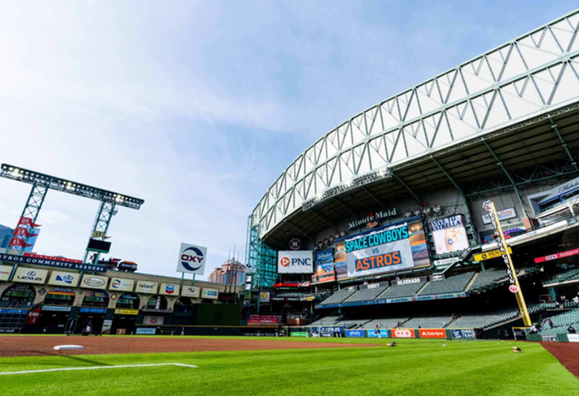 Photograph of Daikin Park stadium, home of the Houston Astros baseball team.