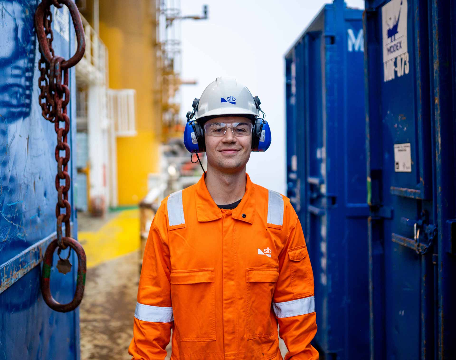 Offshore operator wearing safety gear