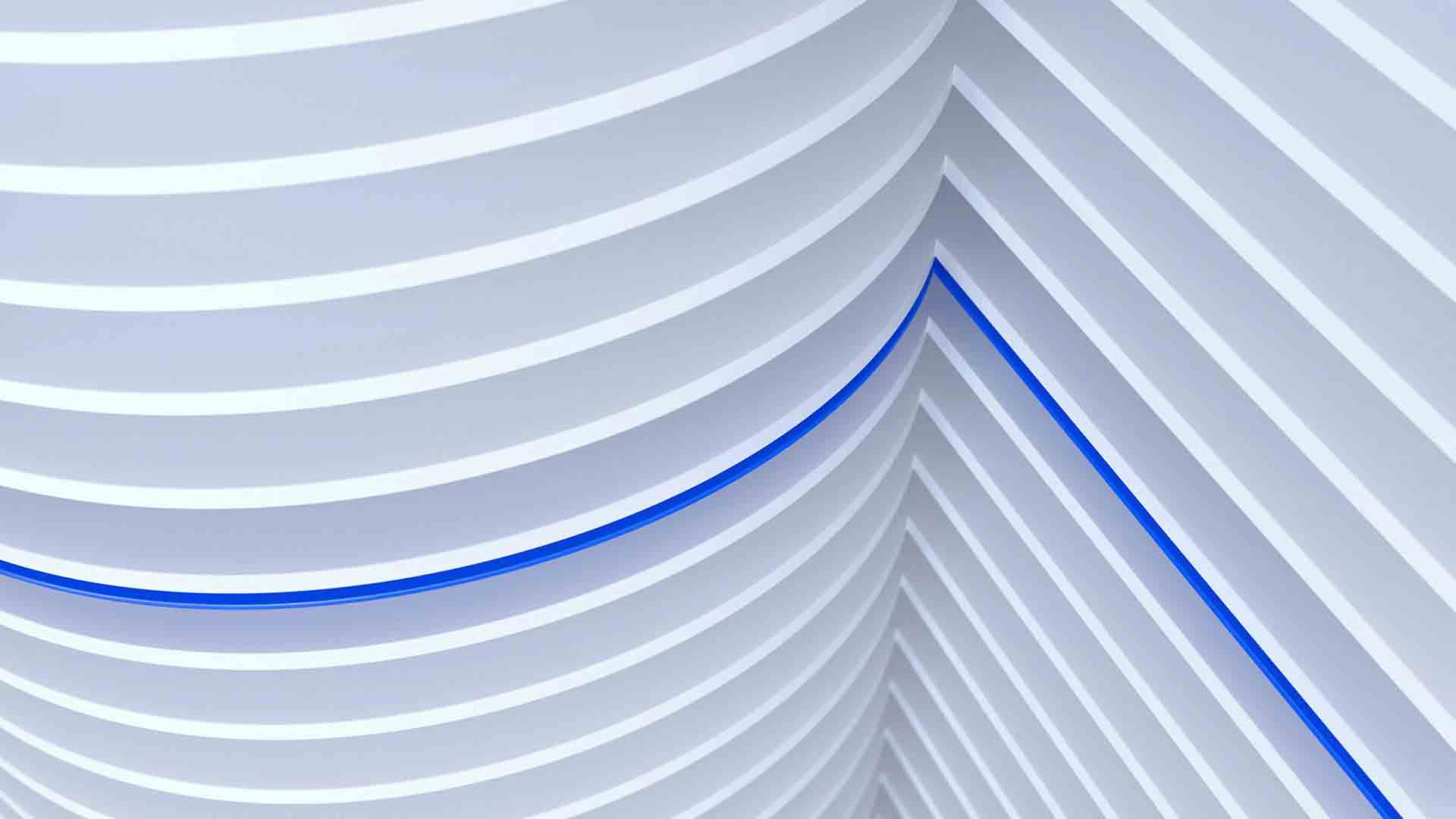 Stylized image showing curved and flat striped surfaces slanted up and meeting at apex.