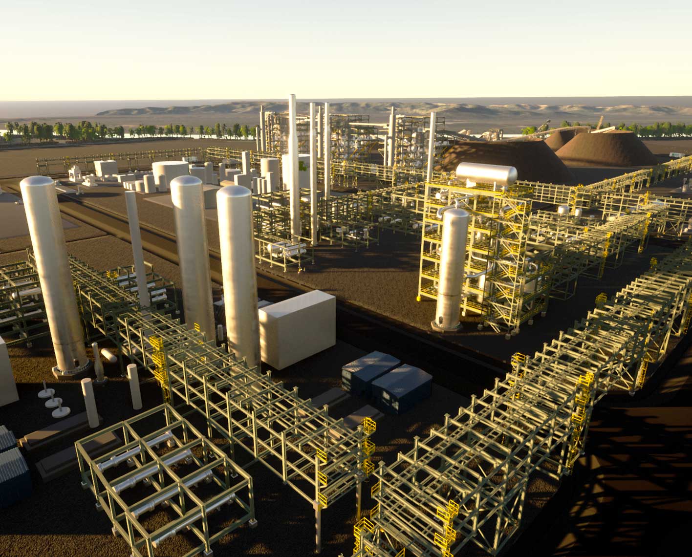 Rendering of a bioenergy with carbon capture and sequestration (BECCS) plant
