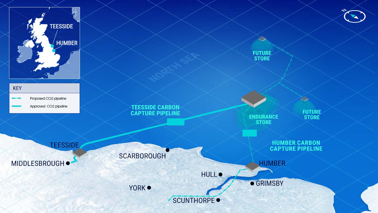Map showing teesside carbon capture pipeline