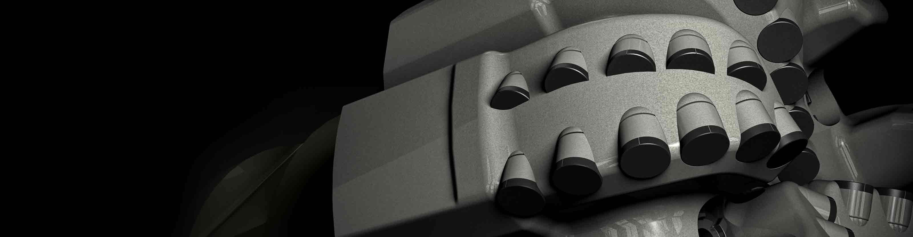 Closeup of SHARC bit showing PDC cutting elements