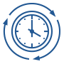 Blue clock symbol in a blue circle