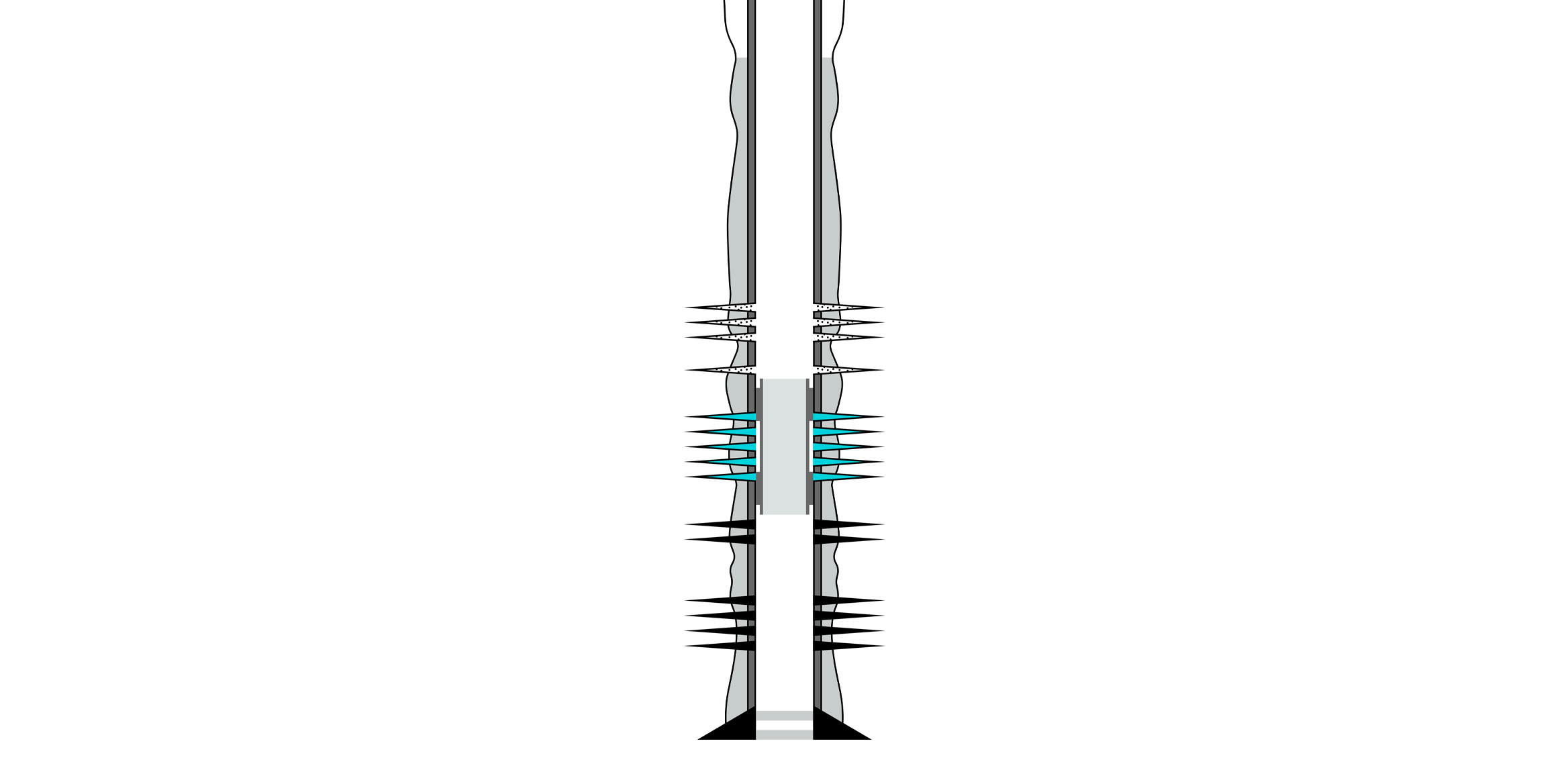 Well schematic with 4 sets of perforations and a steel patch positioned across one set.
