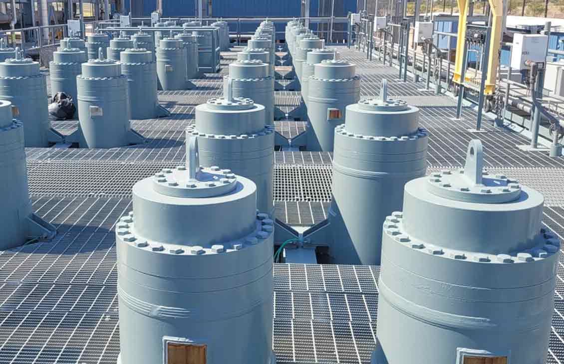 Rows of vertical Cynara membrane housings at the SACROC plant.