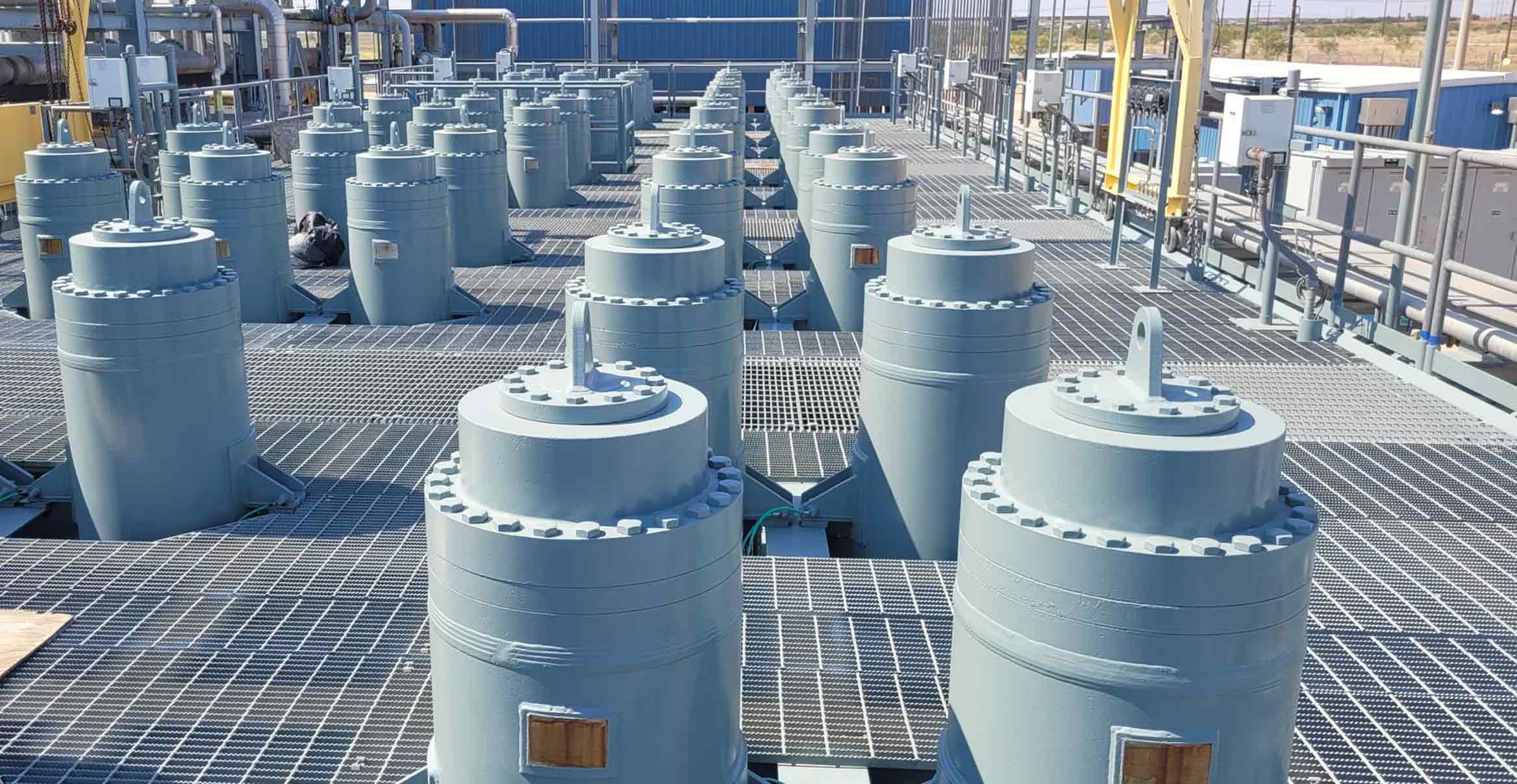 Rows of vertical Cynara membrane housings at the SACROC plant.