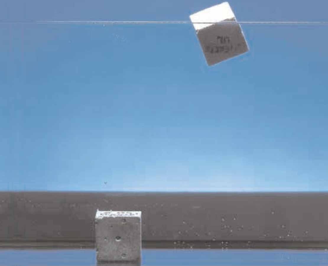 Low-density LiteCRETE cement or foamed cement floats on water. After a short period, the high-porosity foamed cement sinks as a result of water absorption.