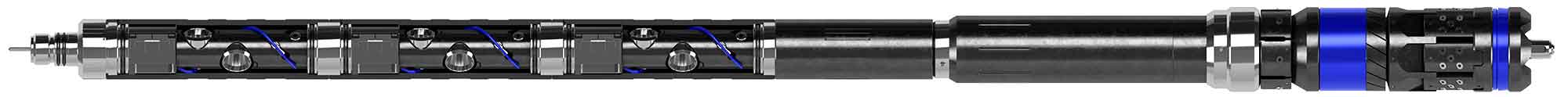 Unity integrated frac plug and perf gun system fitted with a FracXion Micro fully composite frac plug.