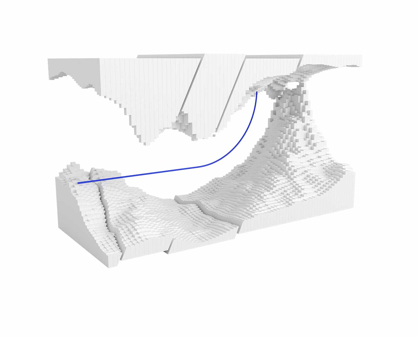 Artist's rendering of a blue extended-reach well in a white formation.