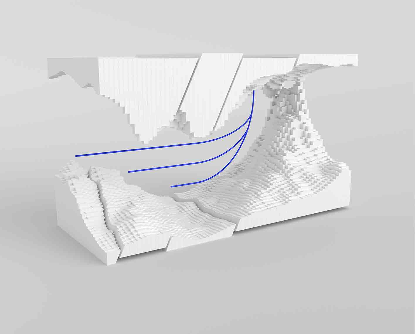 Artist's rendering of a blue multilateral well in a white formation.