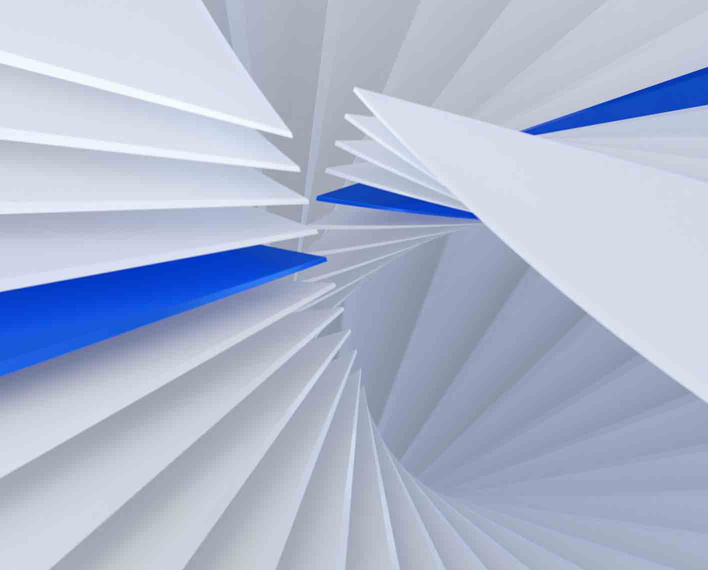 Stylized image of blue and white planes arranged in spirals.