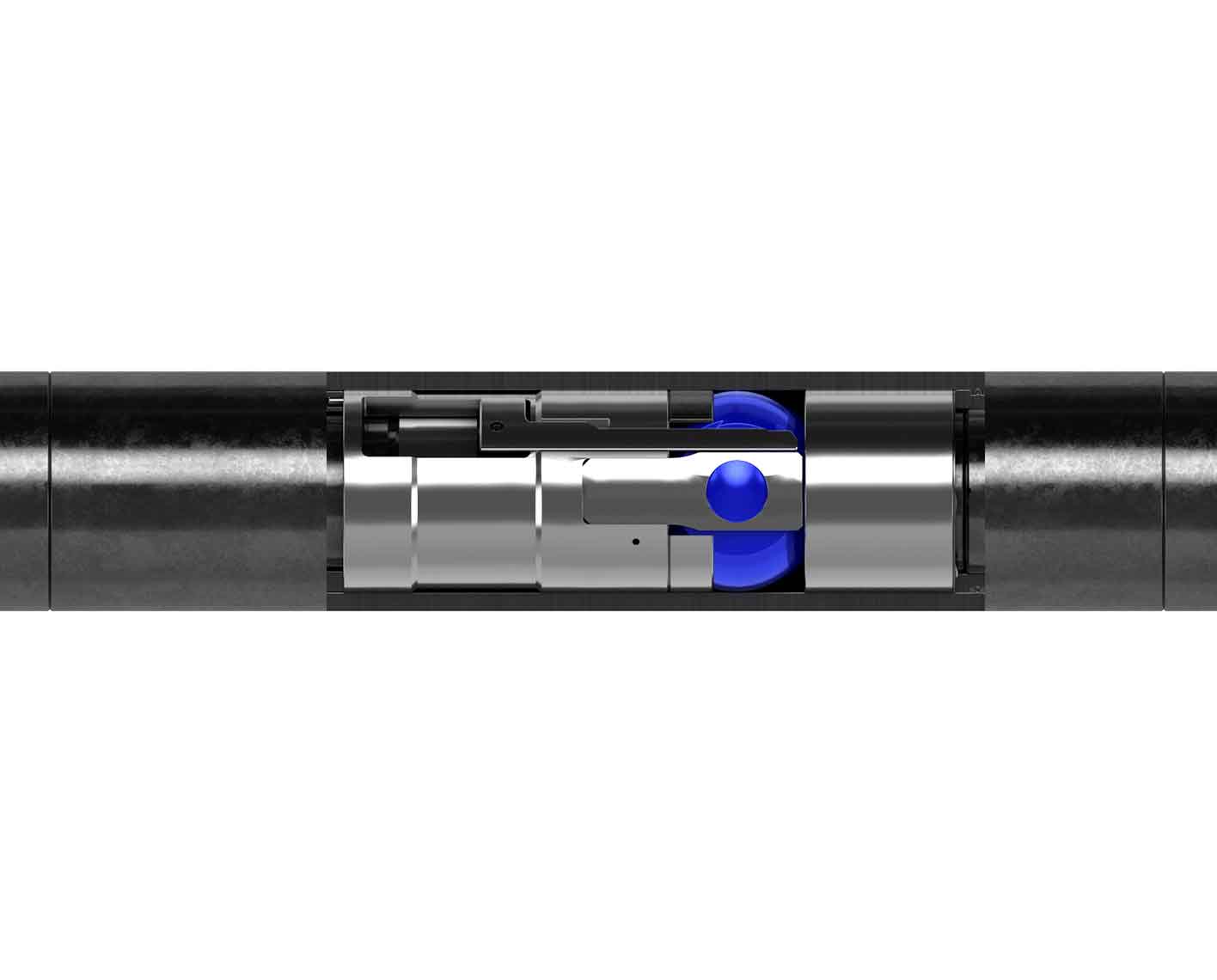 Partial cutaway view of FIV-III dual-trigger formation isolation valve, showing the ball valve barrier.
