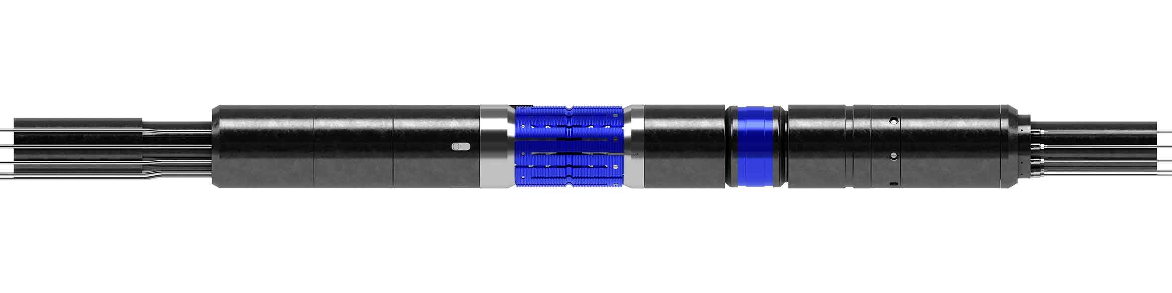 BluePack Ultra RH-MP ultrahigh-pressure retrievable hydraulic-set, multiport production packer.