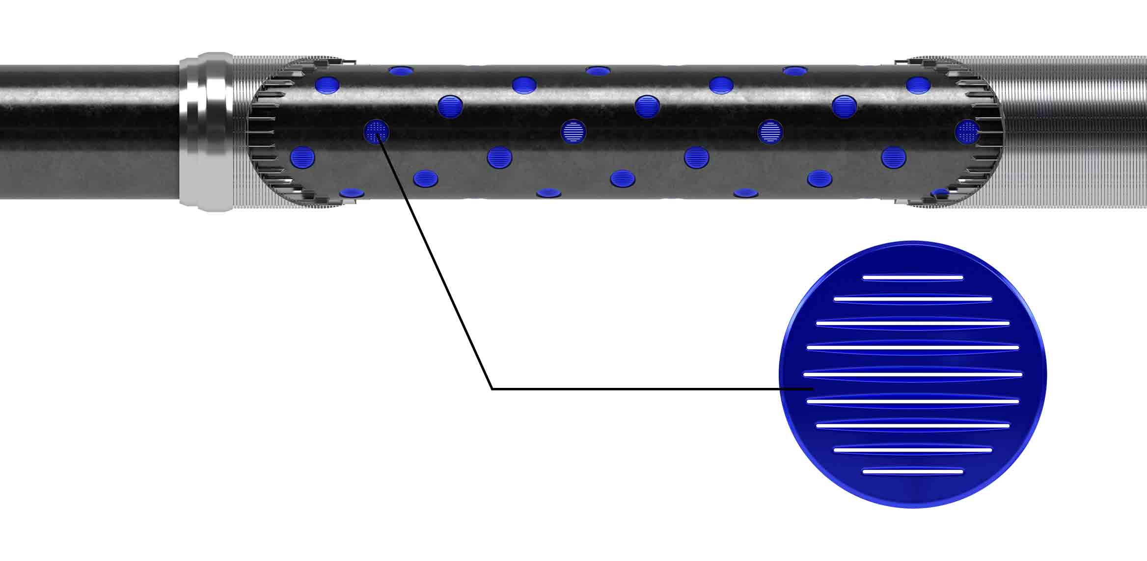 CeramicSlot screen with direct-wire-wrapped layer over inner filter of ceramic discs on the basepipe.