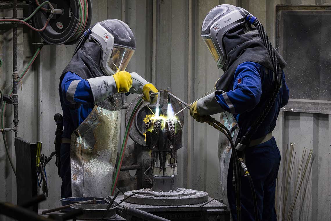 Innovation is built by hand: at Houston’s Rankin Road facility, 2023, Smith Bits employees weld the next generation of PDC drill bits, forging quality for future wells.