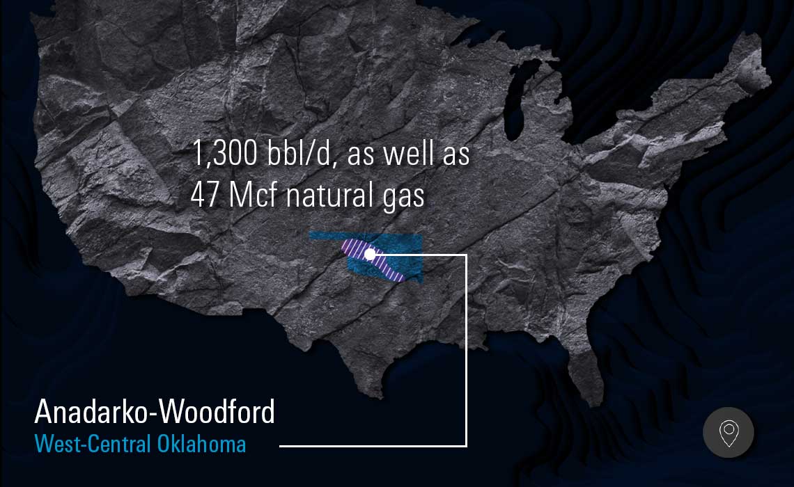 Illustration of a North America map highlighting the Anadarko basin