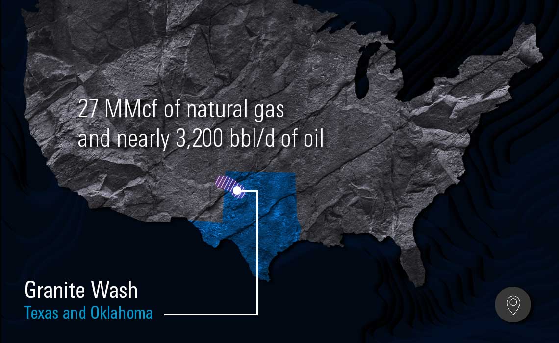 Illustration of a North America map highlighting the Granite Wash basin