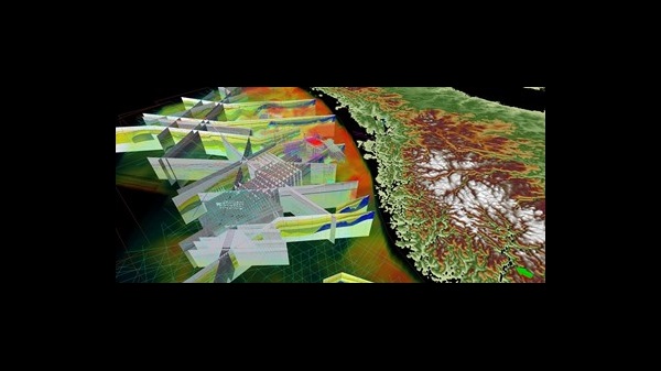 View of seismic dataset using the Petrel E&P software platform