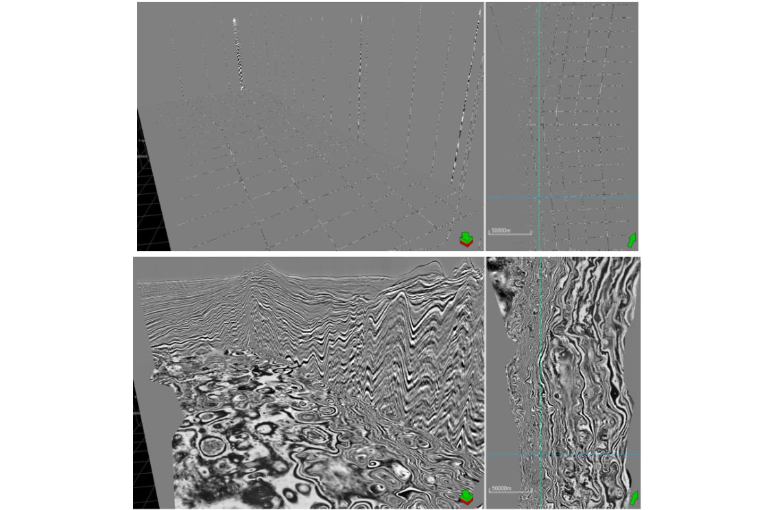 East Lanka 2D Lines (Top) &  ExploreCube (Bottom) random lines & slices in depth.