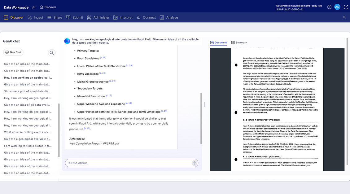 Data workspace conversational insights