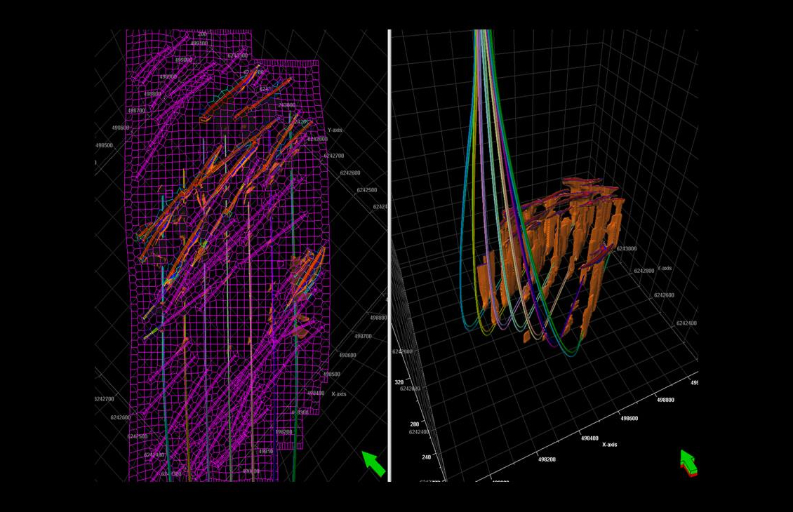 SAGD in a naturally fractured reservoir with a discrete fracture network modeled through a series of unstructured local grid refinements to capture flow through fractures.