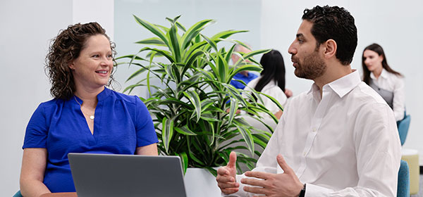 Two people talking