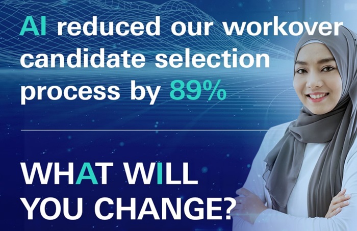 Image of a woman with text reading that ai reduced candidate selection process by 89%