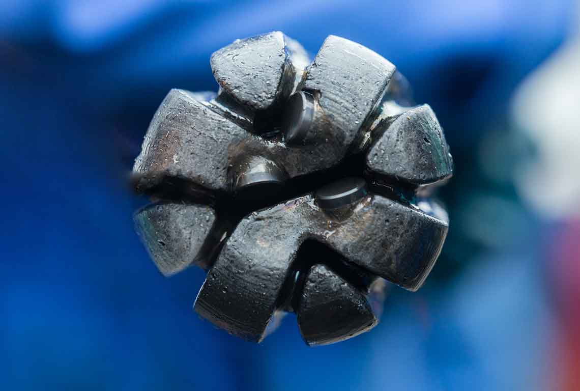 Closeup of the bit face of a slimhole BHA