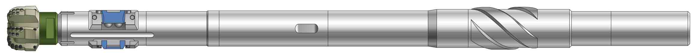 A simplified side-view rendering of a shortened BHA incorporating a PowerDrive ICE RSS and a PDC bit