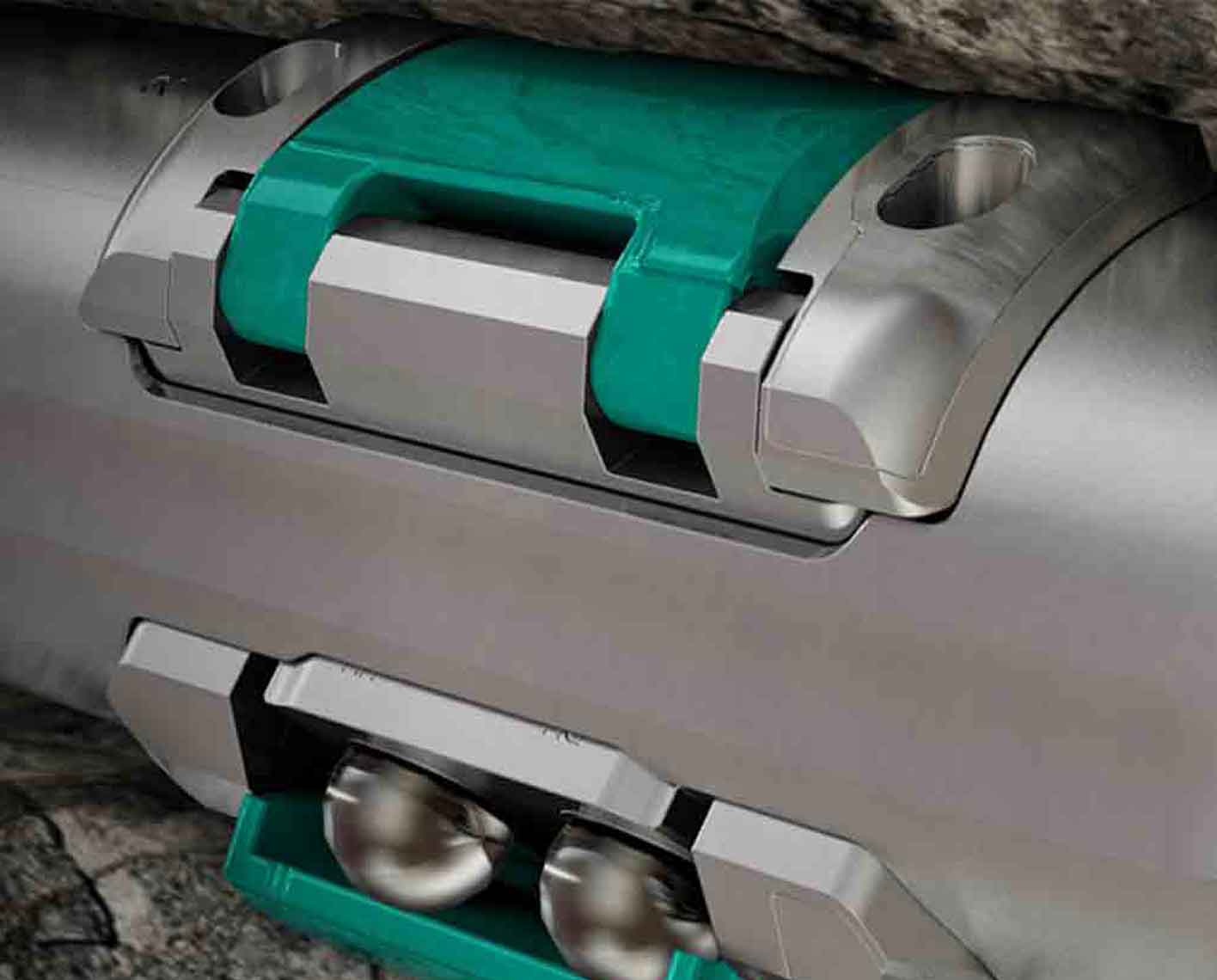 Close up of the actuators on a PowerDrive Orbit RSS inside a wellbore.