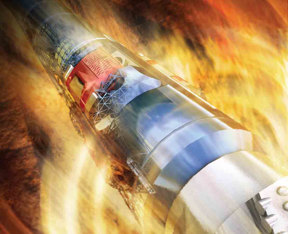 Illustration of the PowerDrive X6 RSS surviving intense heat