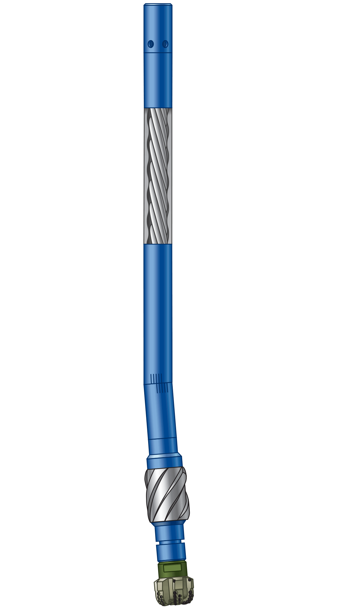 A simplified and shortened side-view rendering of a PowerPak drilling motor BHA