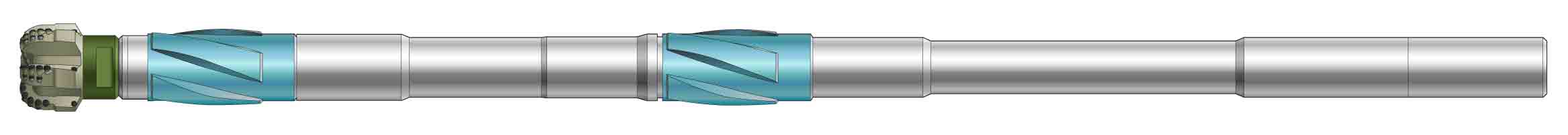 Simplified and shortened rendering of a BHA incorporating a PowerDrive Xcel RSS and a PDC bit