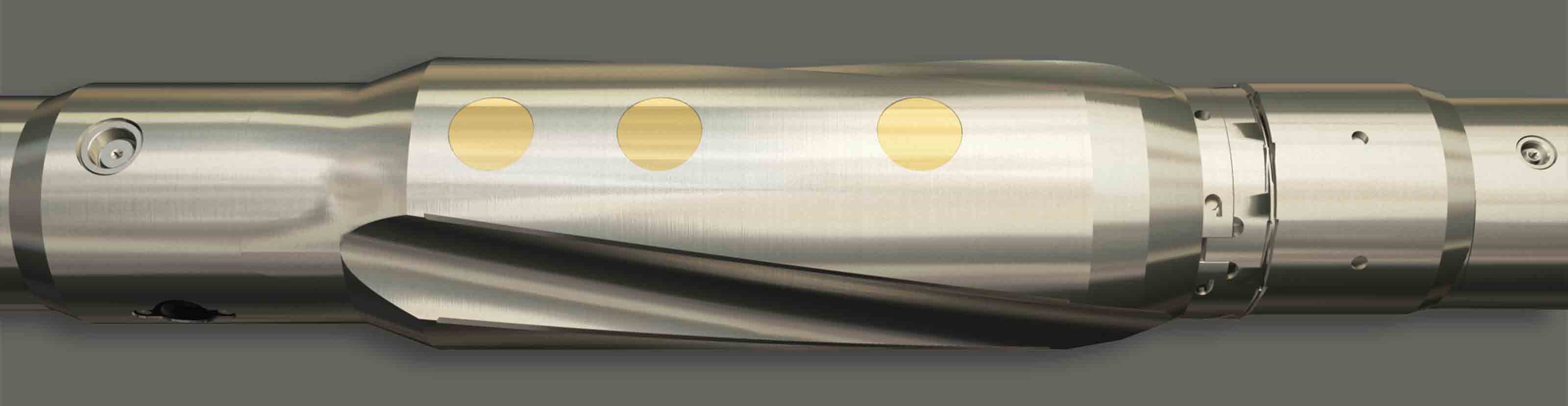 Closeup of the polished sensor section of a brand-new EcoScope Multifunction LWD service tool