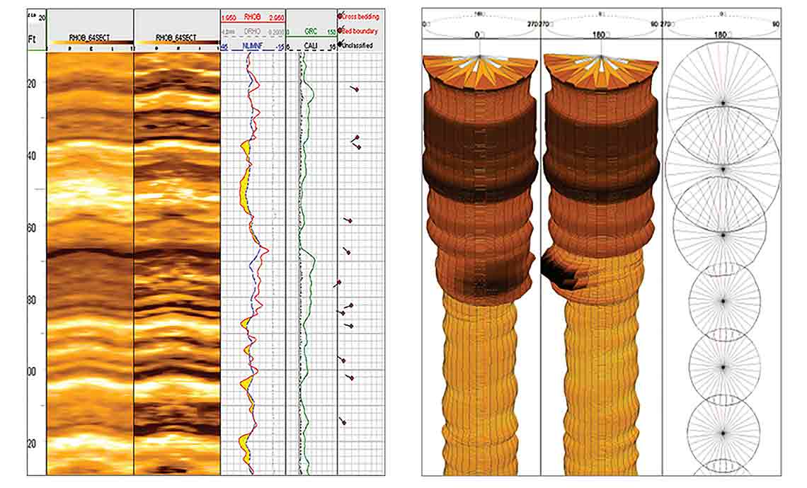 Samples of density and caliper logs from the imaging density neutron standoff caliper tool