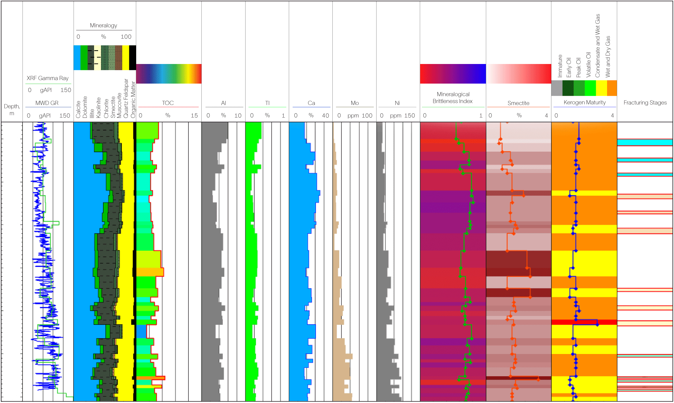 Log from LithoFlex service comparing rock heterogeneity in a vertical well.
