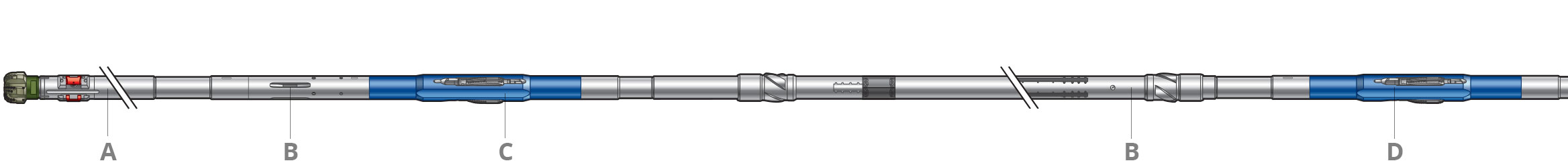 Shortened schematic showing the components of a Rhino RHE system BHA.