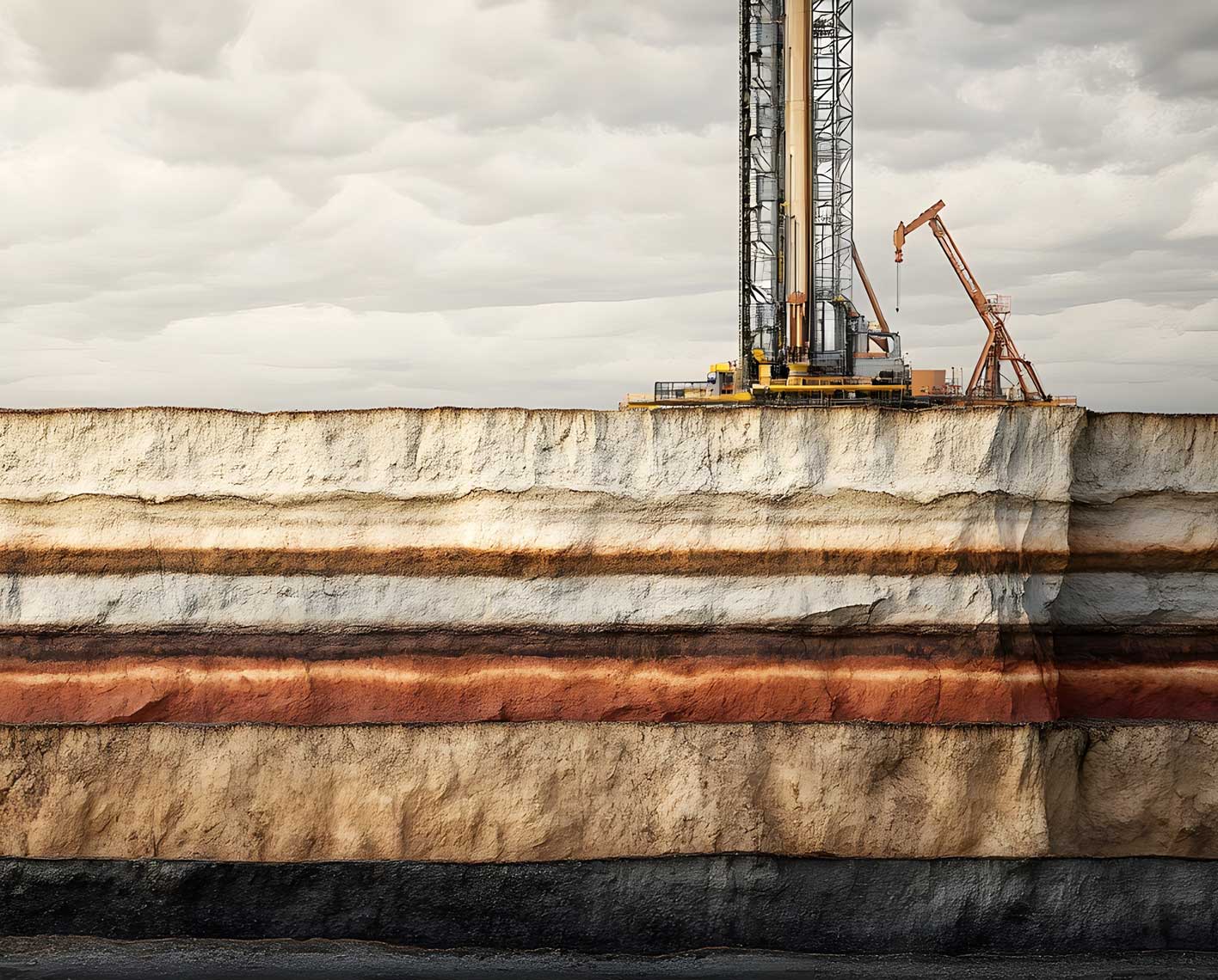 Illustration depicting a well on stratified rock