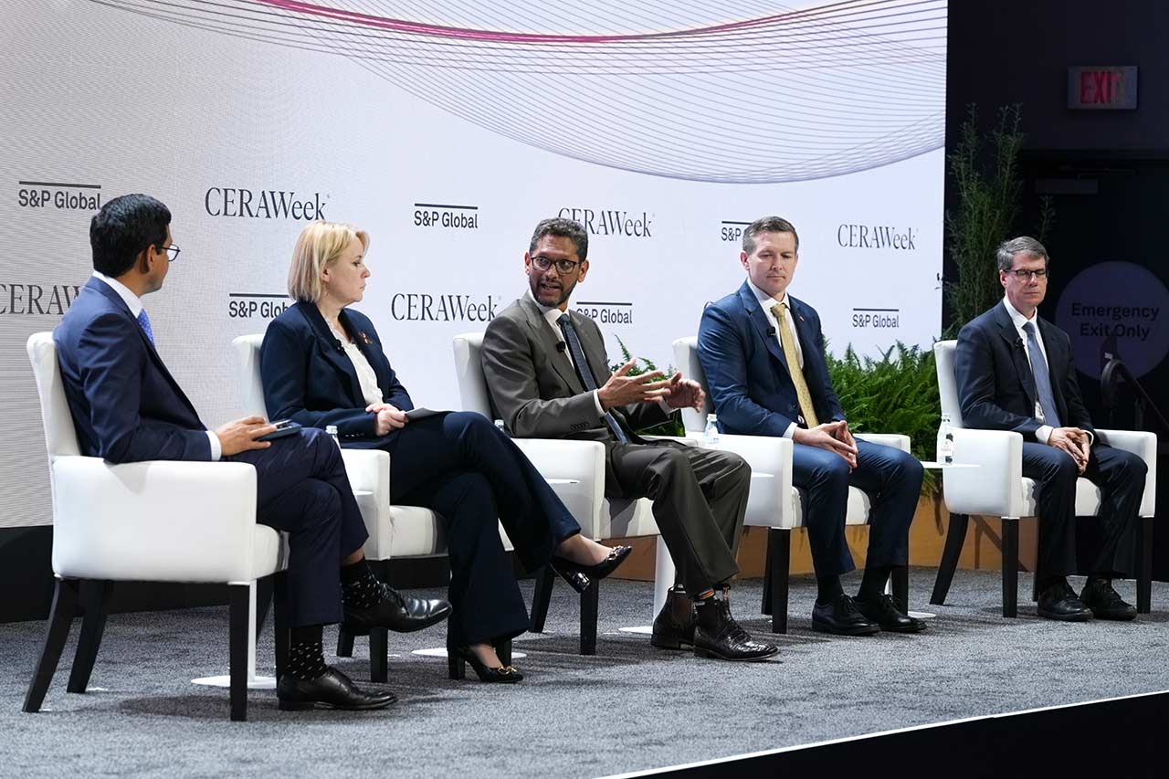 Photo of Ashutosh Singh, S&P Global, Executive Director, Technology & Innovation Program, CERAWeek, Hon. Jovita Neliupšienė, European Union Delegation to the United States, Ambassador, Gavin Rennick, SLB, President New Energy, Kyle Haustveit, U.S. Department of Energy's Office of Hydrocarbons and Geothermal Energy,  Assistant Secretary, Michael Terrell, Google, Global Head of Advanced Energy