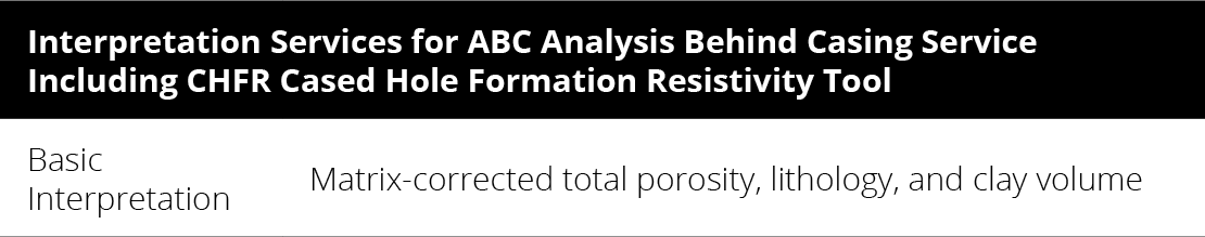 Interpretation Services for ABC Analysis Behind Casing Service Including CHFR Cased Hole Formation Resistivity Tool