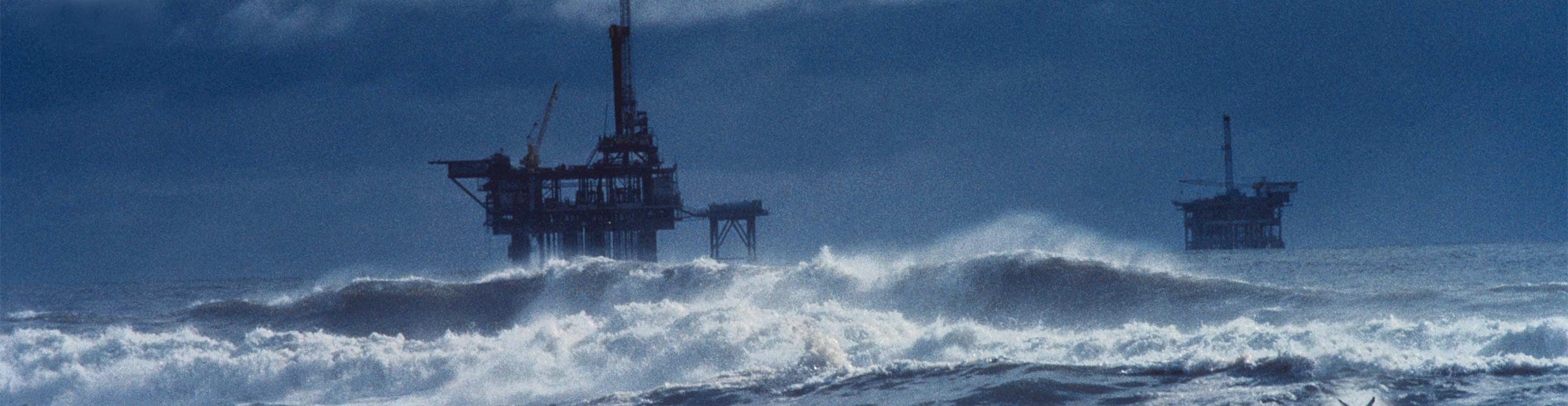 Offshore rig in stormy seas.