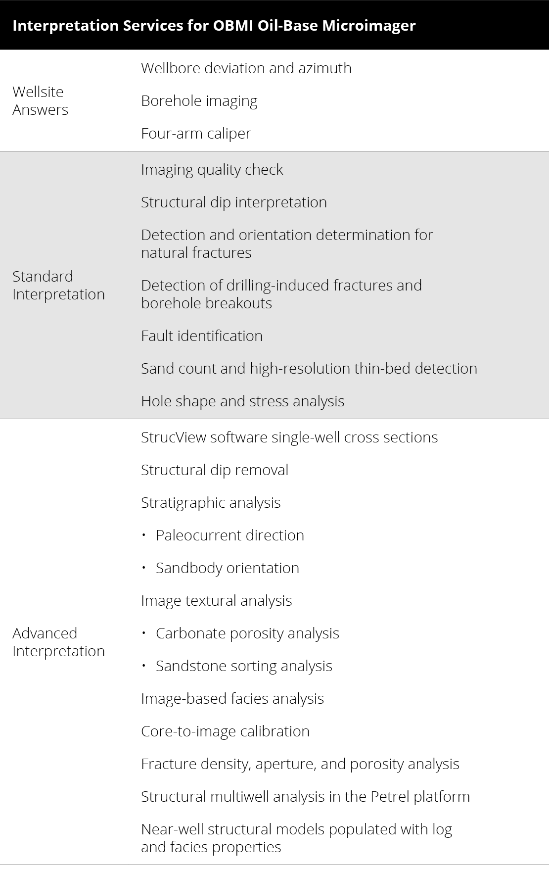 Interpretation Services for OBMI Oil-Base Microimager