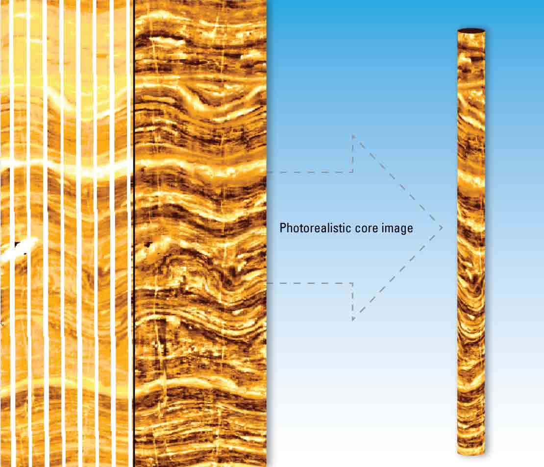 Quanta Geo service’s ability to image both high- and low-resistivity formations with superb resolution delivers a true visual representation of the formation geology, presented as logs and as virtual core constructed with the Techlog* wellbore software platform.