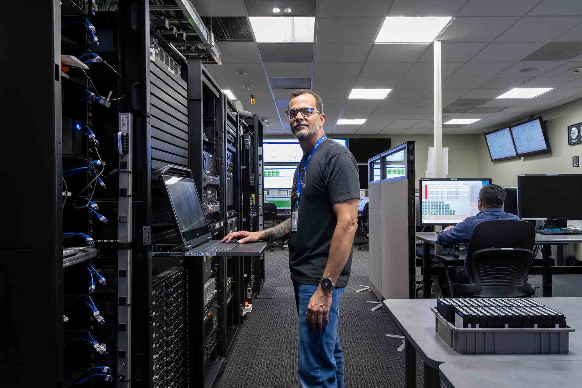 A man in a data center